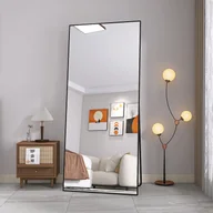 Lustra - Lustro stojące Fortuna Lai ze złotą metalową ramą 180x80 cm, duże lustro HD do garderoby, prostokątne, wysokie lustro do salonu lub garderoby, czarne - miniaturka - grafika 1