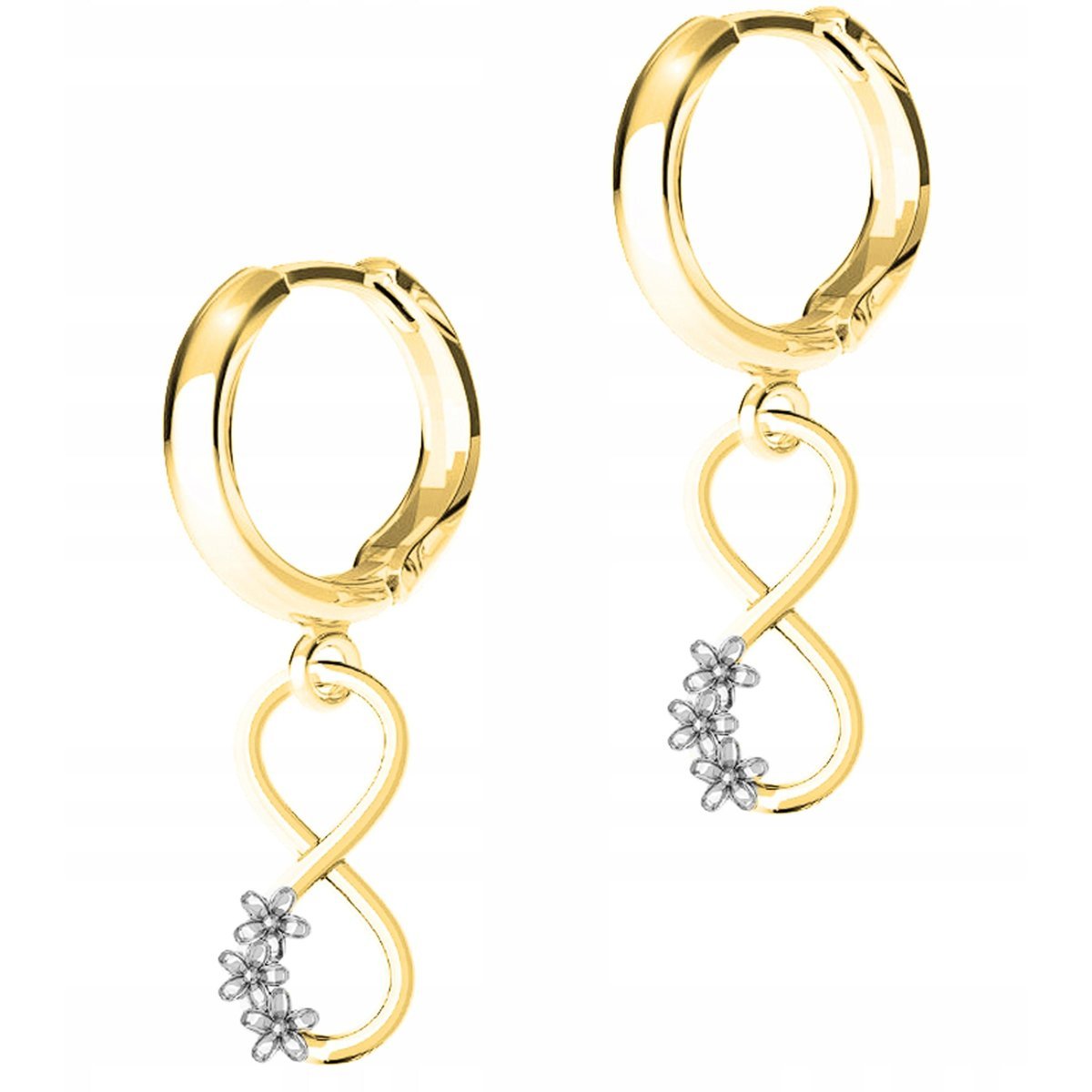 Złote Kolczyki Nieskończoność Kwiatki Kwiaty Cyrkonie SREBRO 925