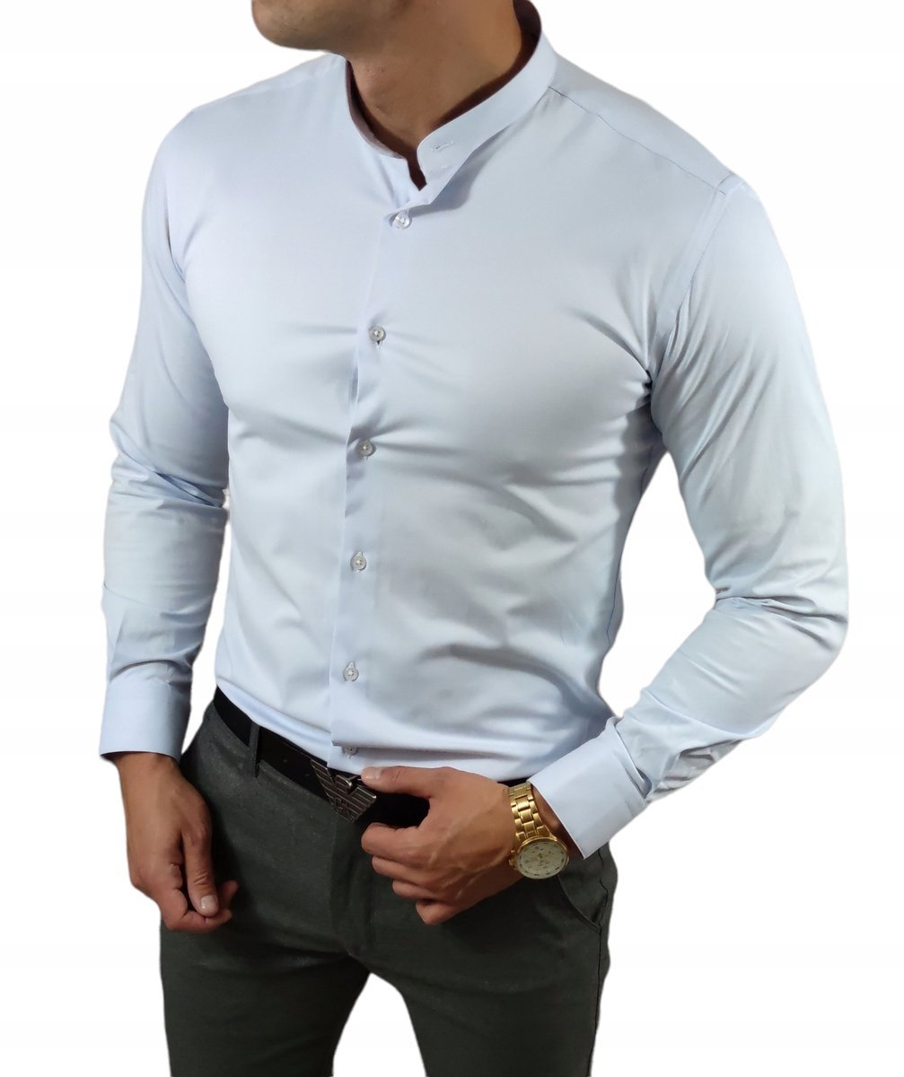 Koszula elegancka ze stójką slim fit błękitna ESP013 - XL