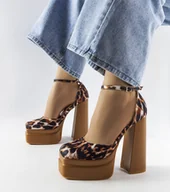 Półbuty damskie - Brązowe czółenka na wysokim słupku Romines -40 - miniaturka - grafika 1