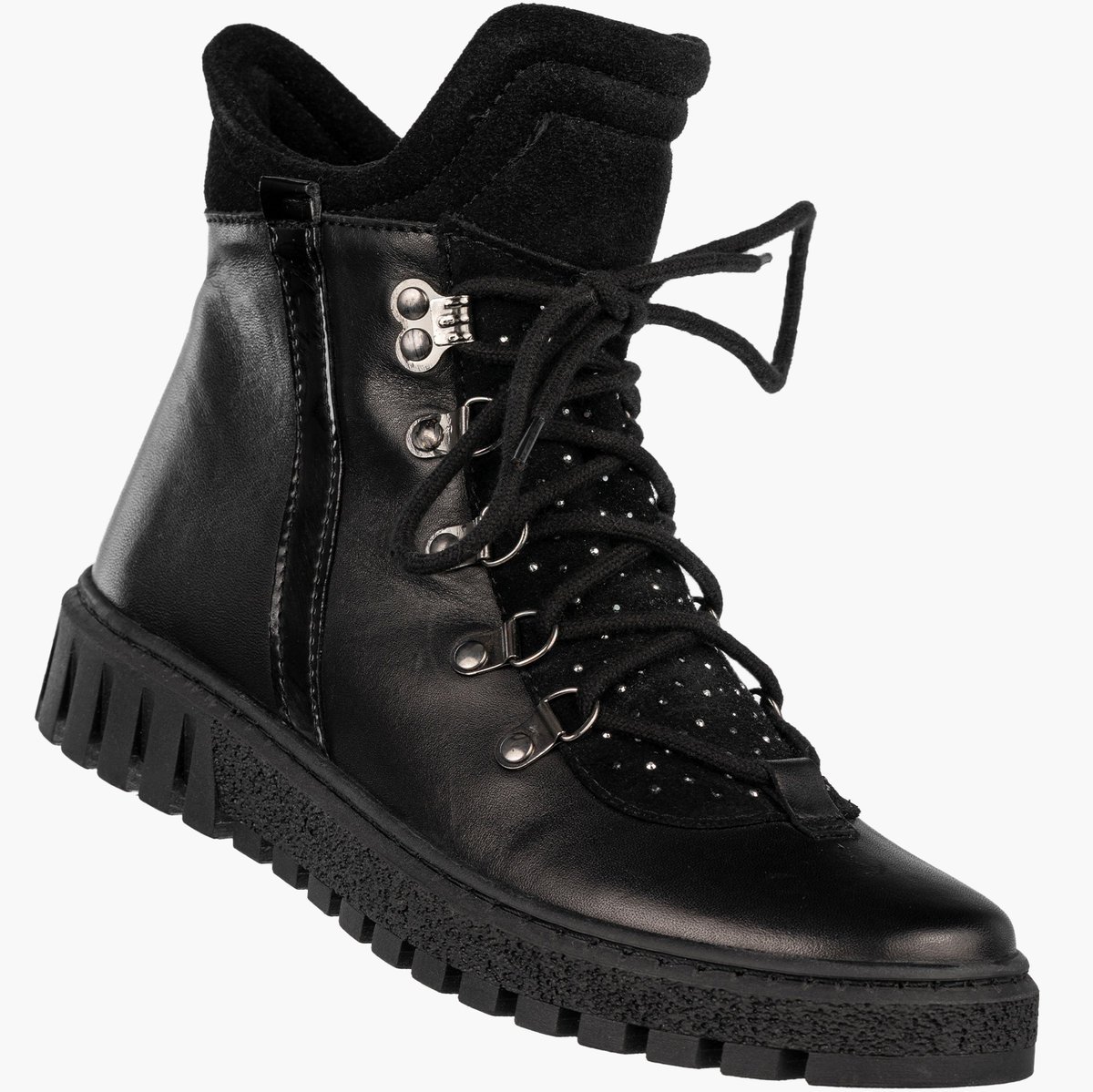 Botki Damskie Skórzane Buty Na Zimę Płaski Obcas Czarne Dolce Pietro 255-001-03-5 Czarny 37