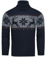 Swetry męskie - Wełniany granatowy sweter męski z golfem norweski wzór Recea - miniaturka - grafika 1