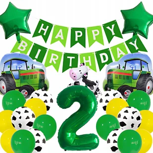 BALONY FARMA ZESTAW CYFRA 2 TRAKTOR CIĄGNIK KROWA URODZINY ROCZEK DEKORACJE - Baby shower i roczek - miniaturka - grafika 1