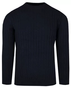 Jednokolorowy Sweter Męski z Dzianiny Bawełnianej - Adriano Guinari - Granat - Swetry męskie - miniaturka - grafika 1