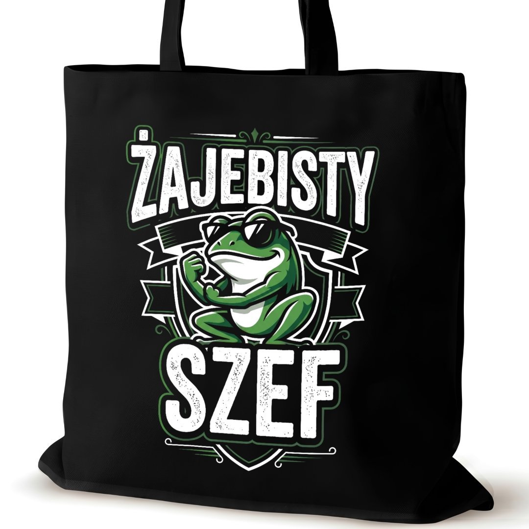Czarna torba bawełniana dla SZEFA na ramię śmieszna walentynki żaba