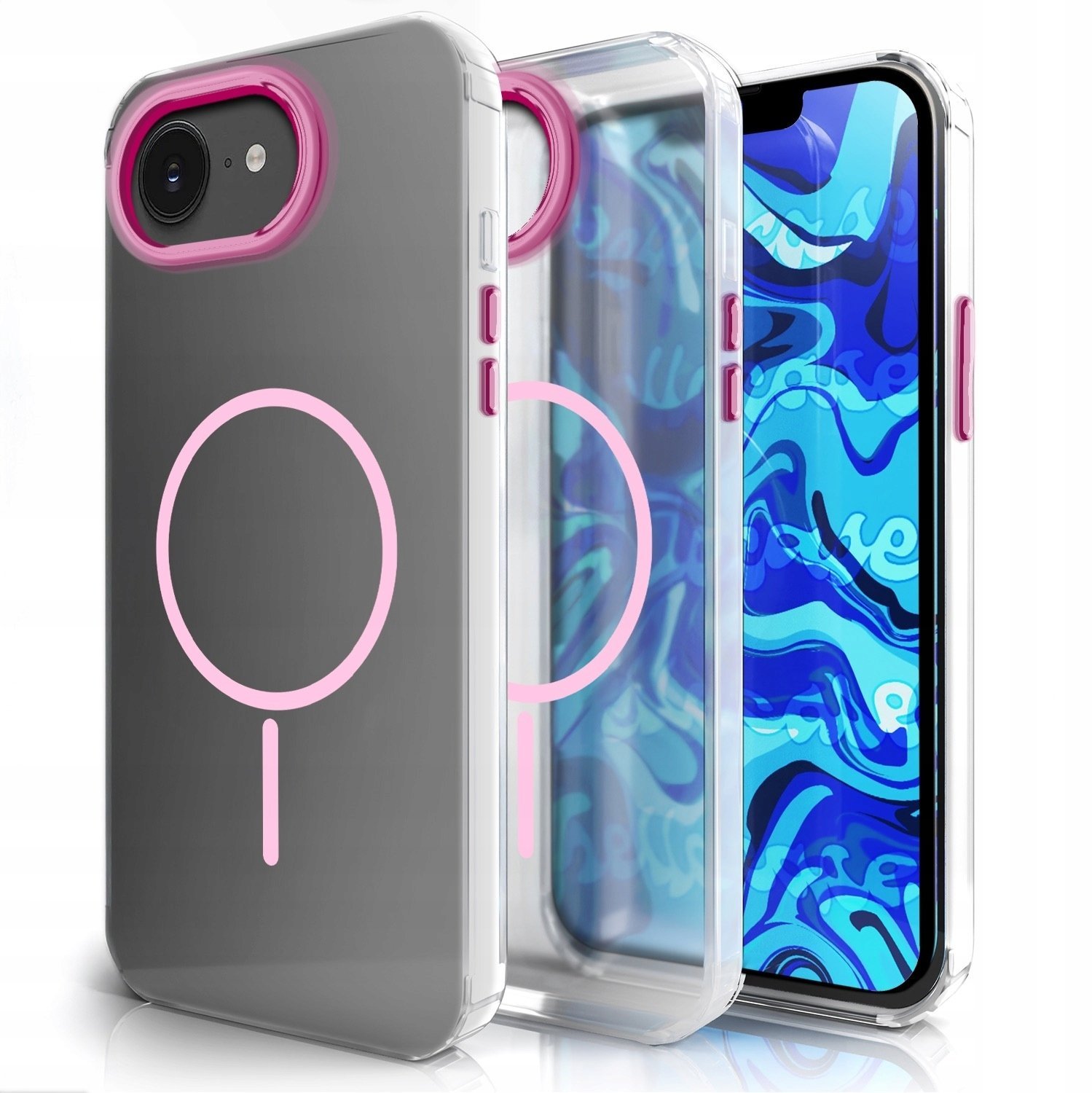 Etui Do Magsafe Do Apple iPhone 16e Clear, Różowy Magnes, Pancerne, Ramka