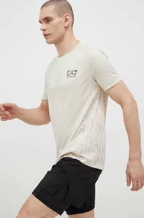 Koszulki męskie - EA7 Emporio Armani t-shirt męski kolor beżowy wzorzysty - grafika 1