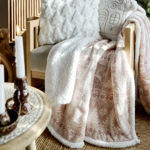 Koc BARGO świąteczny różowy z szerpą 150x200 cm HOMLA - Koce - miniaturka - grafika 1