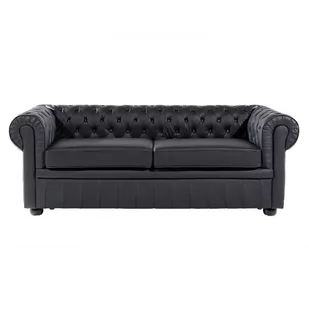 Beliani Sofa 3-osobowa skórzana czarna CHESTERFIELD 2843 - Sofy i kanapy - miniaturka - grafika 1