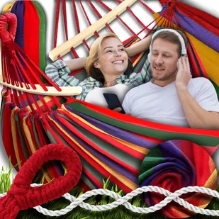 GALAXIA HAMAK OGRODOWY 2 OSOBOWY DUŻY Turystyczny DWUOSOBOWY Z DRĄŻKIEM XXL 260x150 - Hamaki - miniaturka - grafika 1