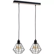 Lampy sufitowe - KET Druciana LAMPA wisząca loftowa OPRAWA metalowy zwis czarny drewno KET564 - miniaturka - grafika 1