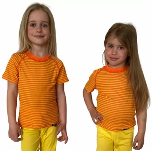 COOL kolorowy T-shirt dziecięca .140 .pomarańczowo-żółte paski - Odzież sportowa dziecięca - miniaturka - grafika 1