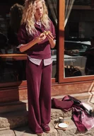 Spodnie damskie - Stradivarius Miękkie spodnie jogger palazzo Fioletowy XL - miniaturka - grafika 1