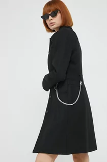 Płaszcze damskie - Love Moschino płaszcz wełniany kolor czarny przejściowy - grafika 1