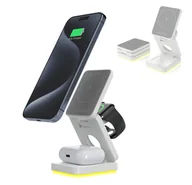 Ładowarki do telefonów - REAGLE SKŁADANA ŁADOWARKA INDUKCYJNA 3W1 MAGSAFE QI 15W IPHONE AIRPODS SMARTWATCH - miniaturka - grafika 1