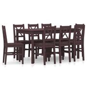 Stoły z krzesłami - vidaXL 9-częściowy zestaw mebli do jadalni, drewno sosny, ciemny brąz - miniaturka - grafika 1