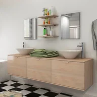 Meble łazienkowe - vidaXL vidaXL 8 elementowy zestaw beżowych mebli łazienkowych z umywalkami - miniaturka - grafika 1