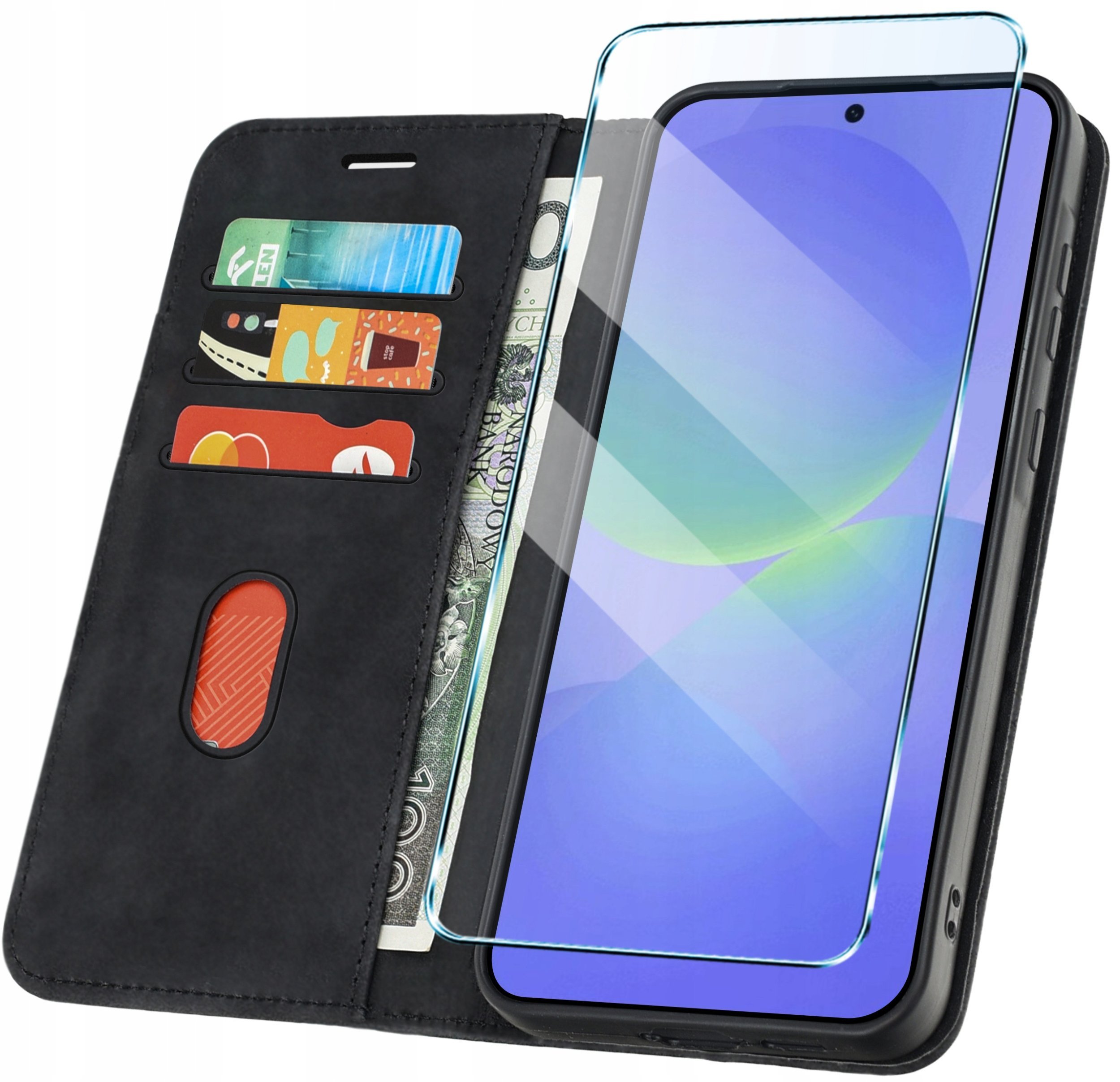 ETUI Z KLAPKĄ do Samsung A56 5G Zamykane Magnetyczne Skórzane Szkło