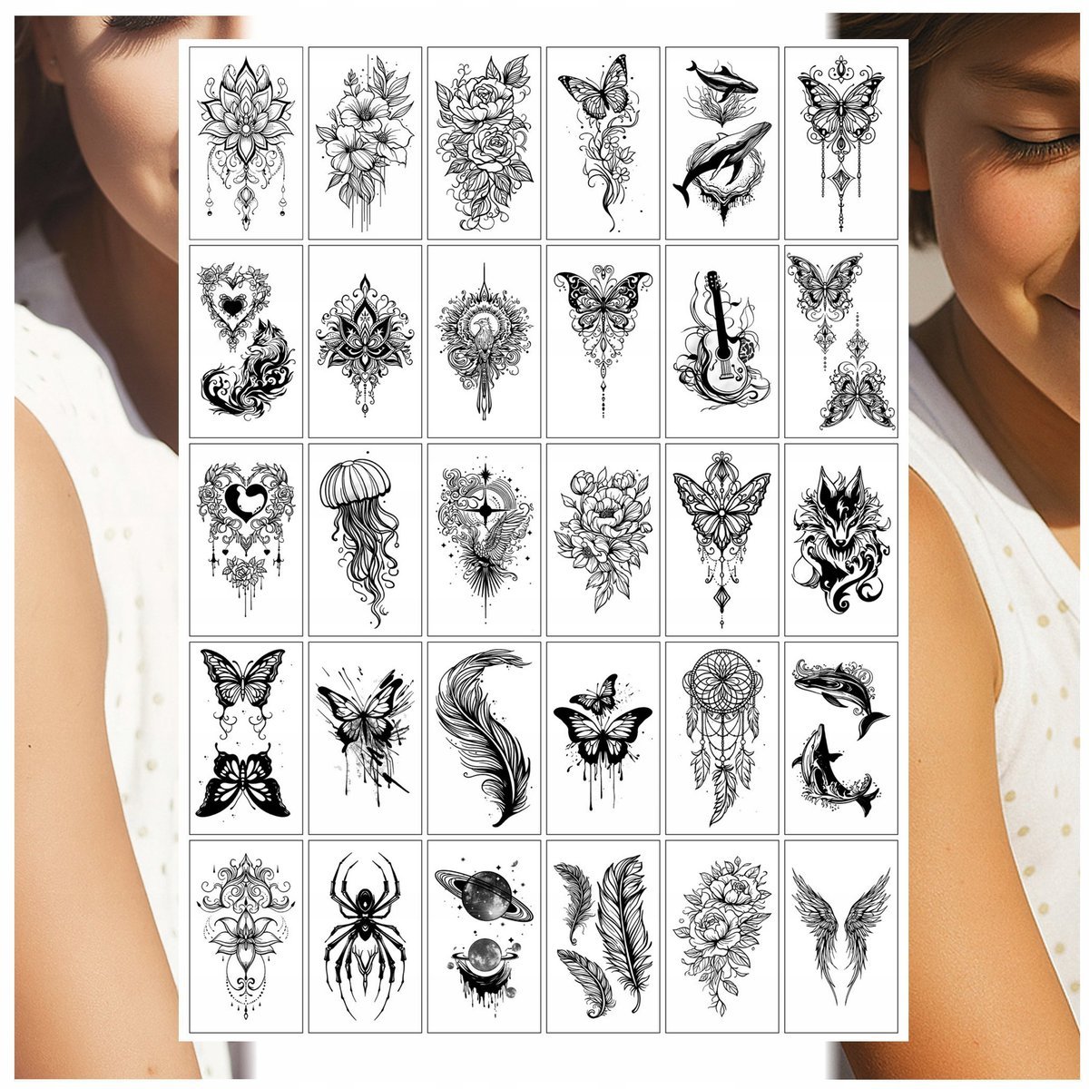 Tatuaże Zmywalne dla Dzieci Motyl Łapacz Snów Serce Mix 30 Wzorów