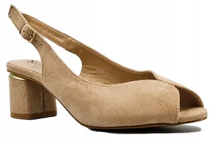 Sandały Damskie Klocek Eleganckie Modne Khaki 39 - Sandały damskie - miniaturka - grafika 1