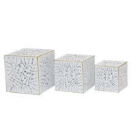 Pościel - Zestaw doniczek DKD Home Decor pościel złoty metal 15 x 15 x 15 cm biały tropikalny liść rośliny - miniaturka - grafika 1