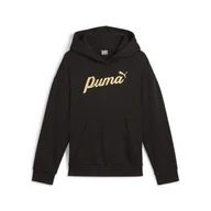 Odzież sportowa dziecięca - Młodzieżowa bluza z kapturem ESS+ SCRIPT PUMA Black Gold Foil - miniaturka - grafika 1