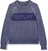 Swetry damskie - Replay Niebieski Sweter Dziecięcy Z Okrągłym Dekoltem Bawełna 165 Kya - miniaturka - grafika 1
