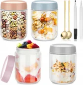 Pojemniki kuchenne - Słoiki Na Owsiankę X4 Szklanki Z Pokrywką Do Przygotowywania Posiłków - miniaturka - grafika 1