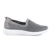 Slip on damskie - Szare materiałowe buty wsuwane slip on z ćwiekami T.Sokolski - miniaturka - grafika 1