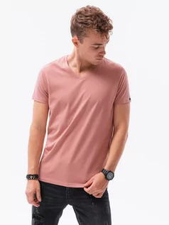 Koszulki męskie - Klasyczna męska koszulka z dekoltem w serek BASIC - różowy V7 S1369 - grafika 1