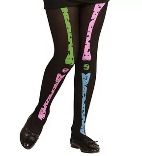 Rajstopy dziecięce - Widmann Neon Skeleton Girl pantyhose Tights 7 to 10 Years sukni Accessory VD-WDM29992 - grafika 1