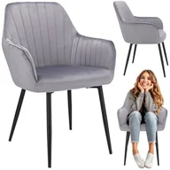 Krzesła - Krzesło Cora, tapicerowane, welurowe, 56x47x82 cm, Szare - miniaturka - grafika 1