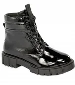 Botki damskie - BOTKI CAPRICE 9-25252 CZARNE TRAPERY WORKERY SKÓRA LAKIEROWANA MODNE R.37 - miniaturka - grafika 1