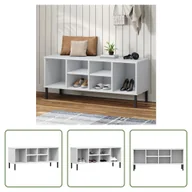 Szafki na buty - The Living Store Stojak na buty OSLO z metalowymi nogami biały 106x35x45 cm lite drewno - miniaturka - grafika 1
