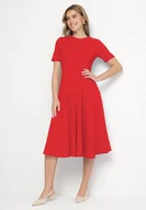 Sukienki - Czerwona Sukienka Rozkloszowana z Taliowaniem Telorwena - miniaturka - grafika 1