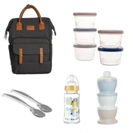 Torebki damskie - THERMOBABY - Torba na pieluchy z akcesoriami w zestawie - praktyczny plecak - 5 pudełek do przechowywania - Ergonomiczne łyżki - Szklana butelka i pojemnik na mleko - kompletny zestaw dla rodziców - miniaturka - grafika 1