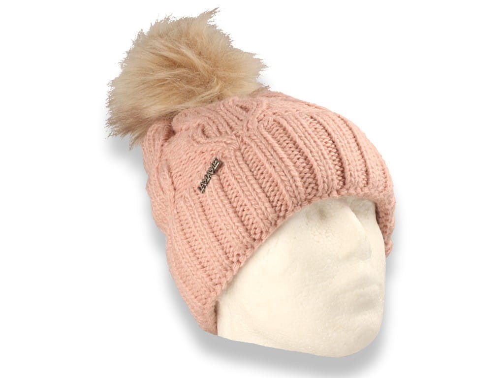 Czapka zimowa z pomponem polska produkcja różowa ocieplana polarem