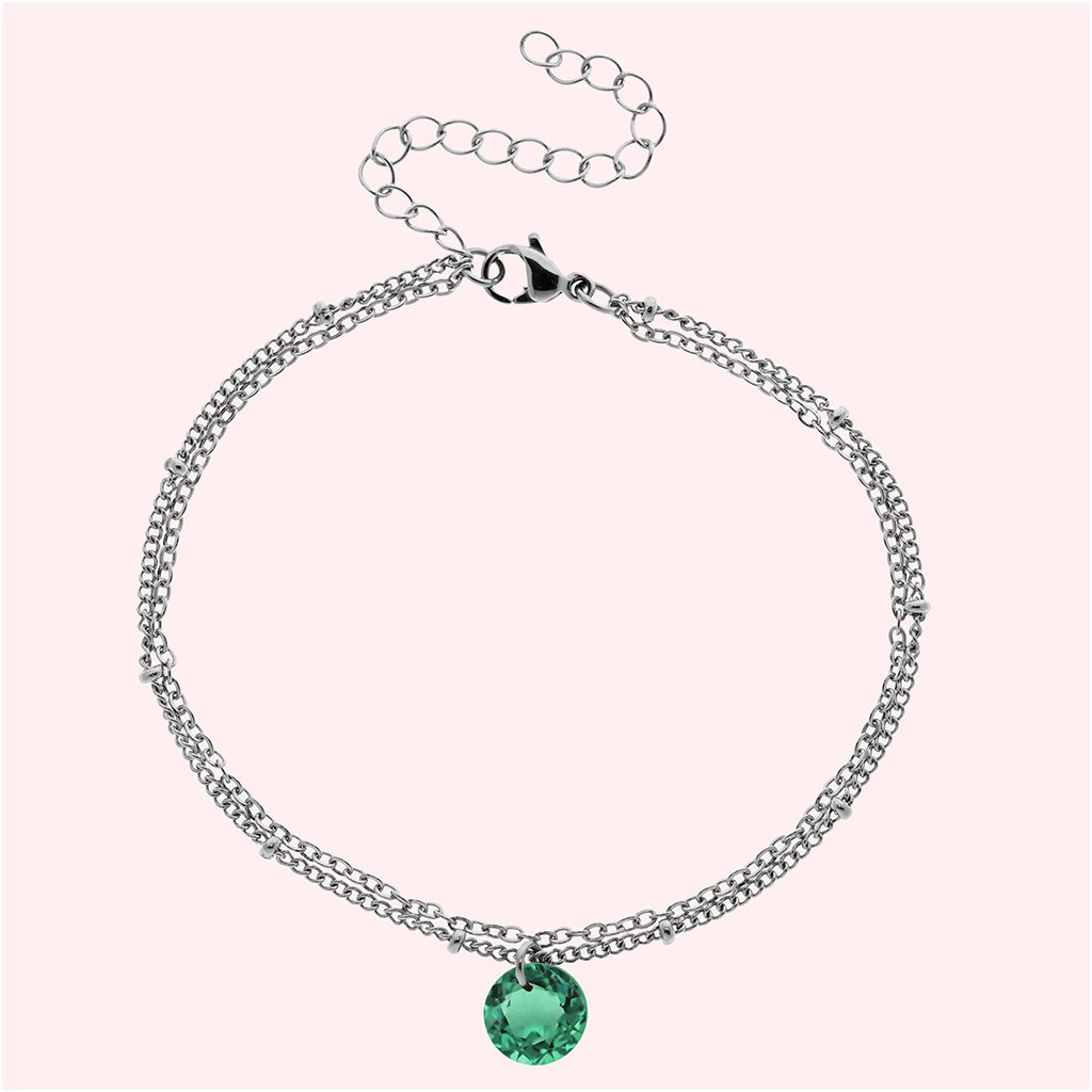 Bransoletka damska PODWÓJNA kamienie kolory STAL 3