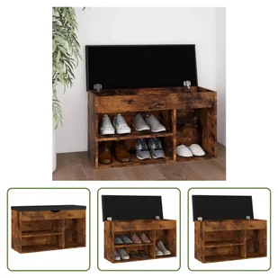 The Living Store Ławka na buty z poduszką dąb wędzony 80x30x47 cm materiał drewnopochodny - Szafki na buty - miniaturka - grafika 1