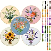 Pasmanteria - TEMU Zestaw do Haftu z Motywem Pięknych Bukietów, 5 szt. - Zawiera 5 Wydrukowanych Tkanin do Haftu, 1 Obręcz do Haftu, Wiele Nici do Haftu, Narzędzia - miniaturka - grafika 1
