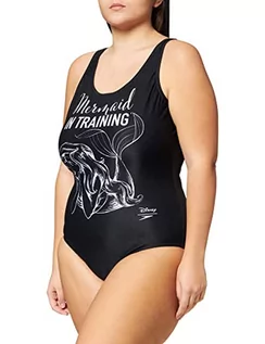Stroje kąpielowe - Speedo damski kostium kąpielowy z napisem"Little Mermaid Slogan" Little Mermaid 'in Training' Black/White 40 (UK 18) - grafika 1