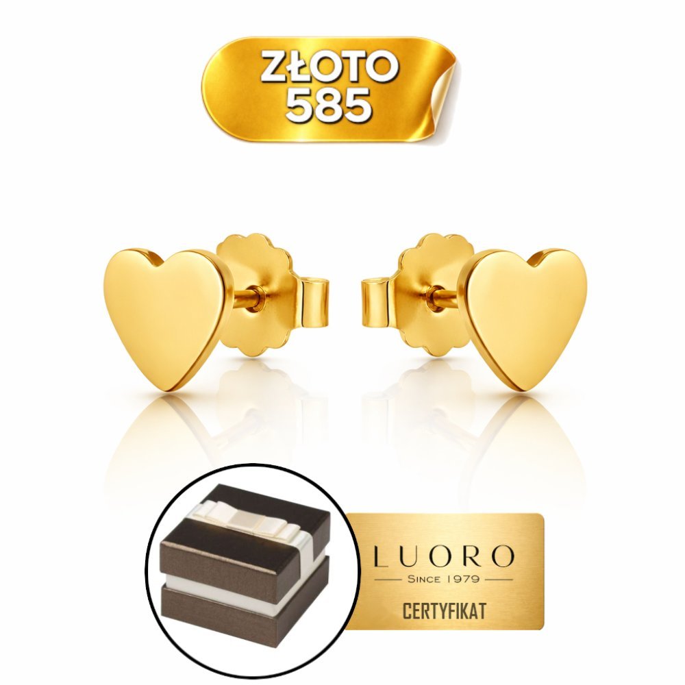 KOLCZYKI ZŁOTE 585 14K PEŁNE SERCA SZTYFT DELIKATNE 0,5 CM PREZENT