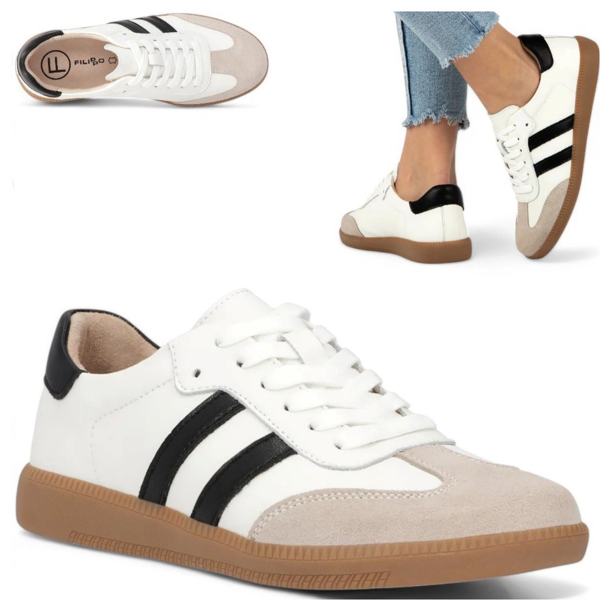 Sneakersy Damskie SKÓRZANE FILIPPO Wygodne Białe sportowe Półbuty płaskie 41