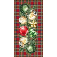 Obrusy i serwetki - Bieżnik świąteczny 50x100 plamoodporny Bombki czerwony szkocka krata - miniaturka - grafika 1
