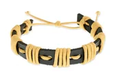 Bransoletki - Bransoletka Czarna Skóra Żółty Sznurek - miniaturka - grafika 1