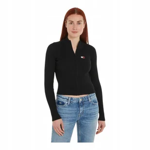 TOMMY HILFIGER DAMSKI SWETER TJW ZIP THRU BADGE CARDIGAN CZARNY r.L - Swetry damskie - miniaturka - grafika 1