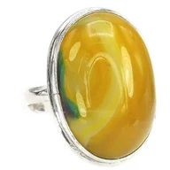 Pierścionki - Agat Żółty Zielony Piękny Pierścionek Srebro R10-26 - miniaturka - grafika 1
