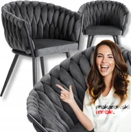 Krzesła - Krzesło Tapicerowane Welur Glamour ELENA Plecione Szare Do Salonu Jadalni - miniaturka - grafika 1