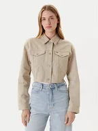 Kurtki damskie - Tommy Jeans Kurtka jeansowa Flag DW0DW21431 Beżowy Regular Fit - miniaturka - grafika 1