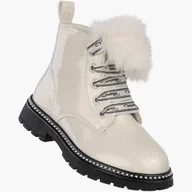 Botki damskie - Trzewiki Dziewczęce Botki Ekoskóra Zimowe Ocieplane Złamana Biel Apawwa NQ737 Biały 26 - miniaturka - grafika 1